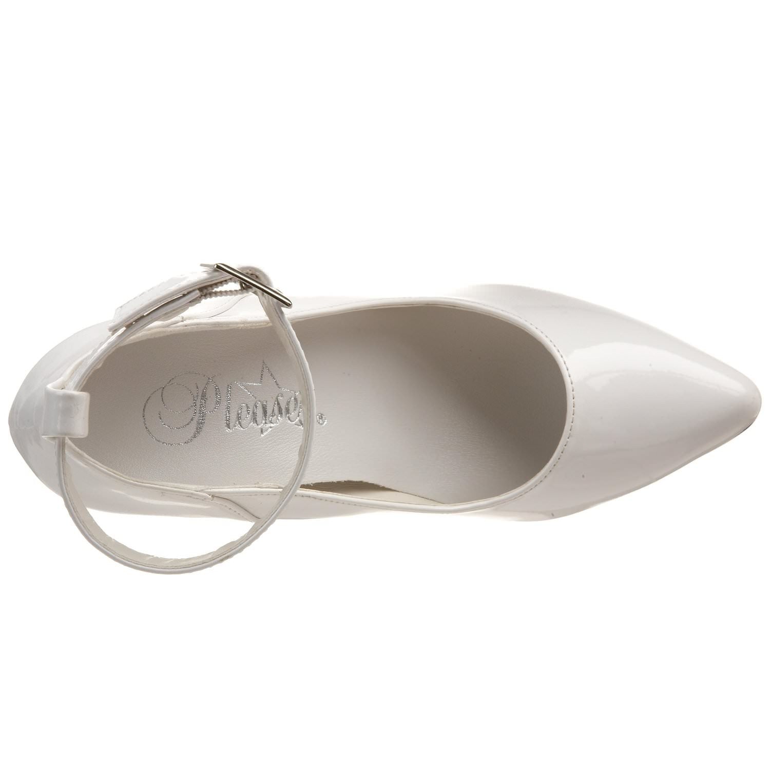 PLEASER SEDUCE-431 White Pat Ankle Strap Pumps - Shoecup.com - 6