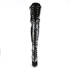 PLEASER SEDUCE-3024 Black Stretch Pat Thigh High Boots