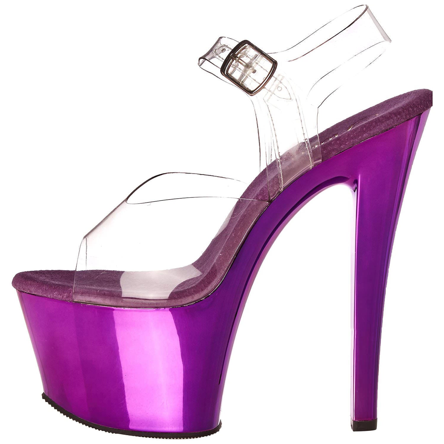 PLEASER SKY-308 Clear-Purple Chrome Ankle Strap Sandals - Shoecup.com - 5