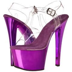 PLEASER SKY-308 Clear-Purple Chrome Ankle Strap Sandals - Shoecup.com - 1