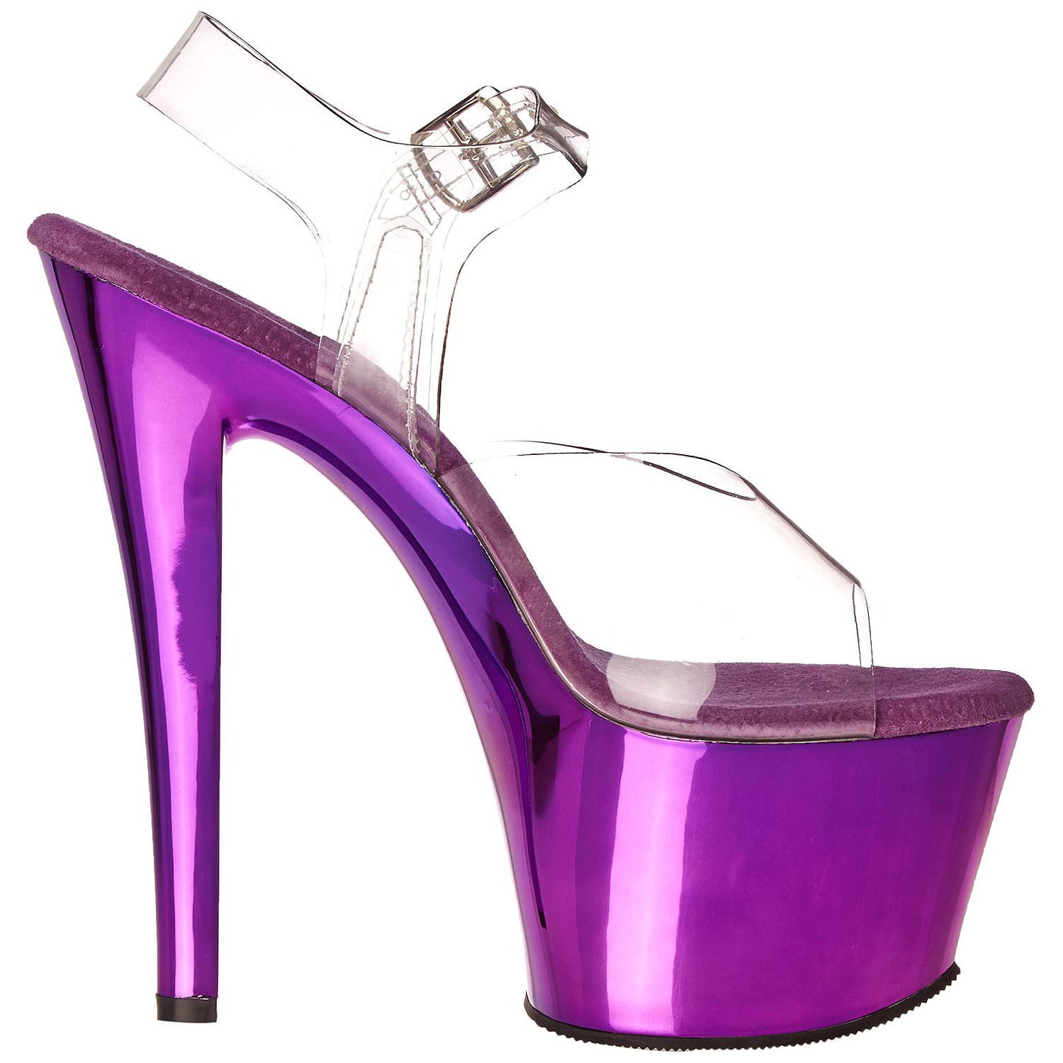 PLEASER SKY-308 Clear-Purple Chrome Ankle Strap Sandals - Shoecup.com - 6