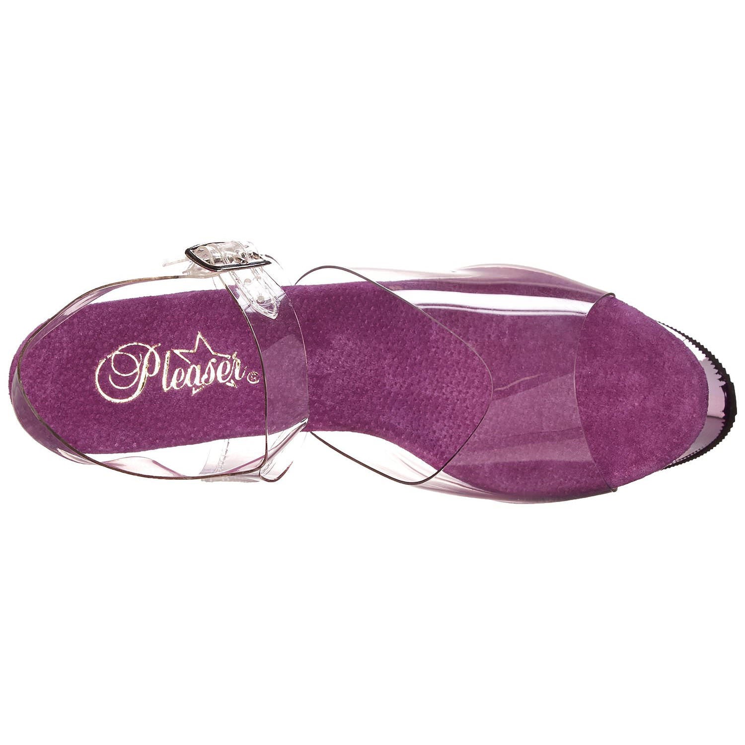 PLEASER SKY-308 Clear-Purple Chrome Ankle Strap Sandals - Shoecup.com - 7