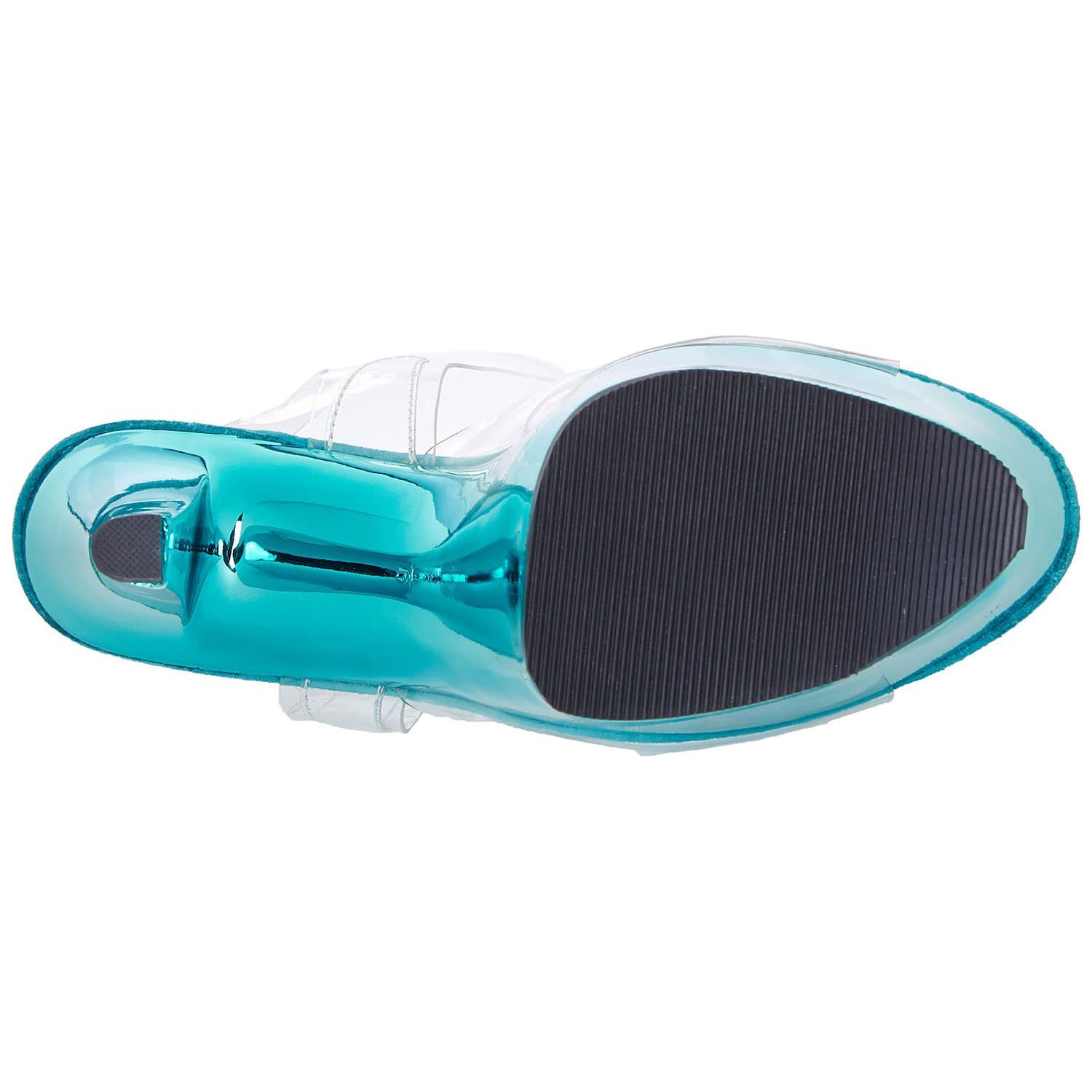 PLEASER SKY-308 Clear-Turquoise Chrome Ankle Strap Sandals - Shoecup.com - 8