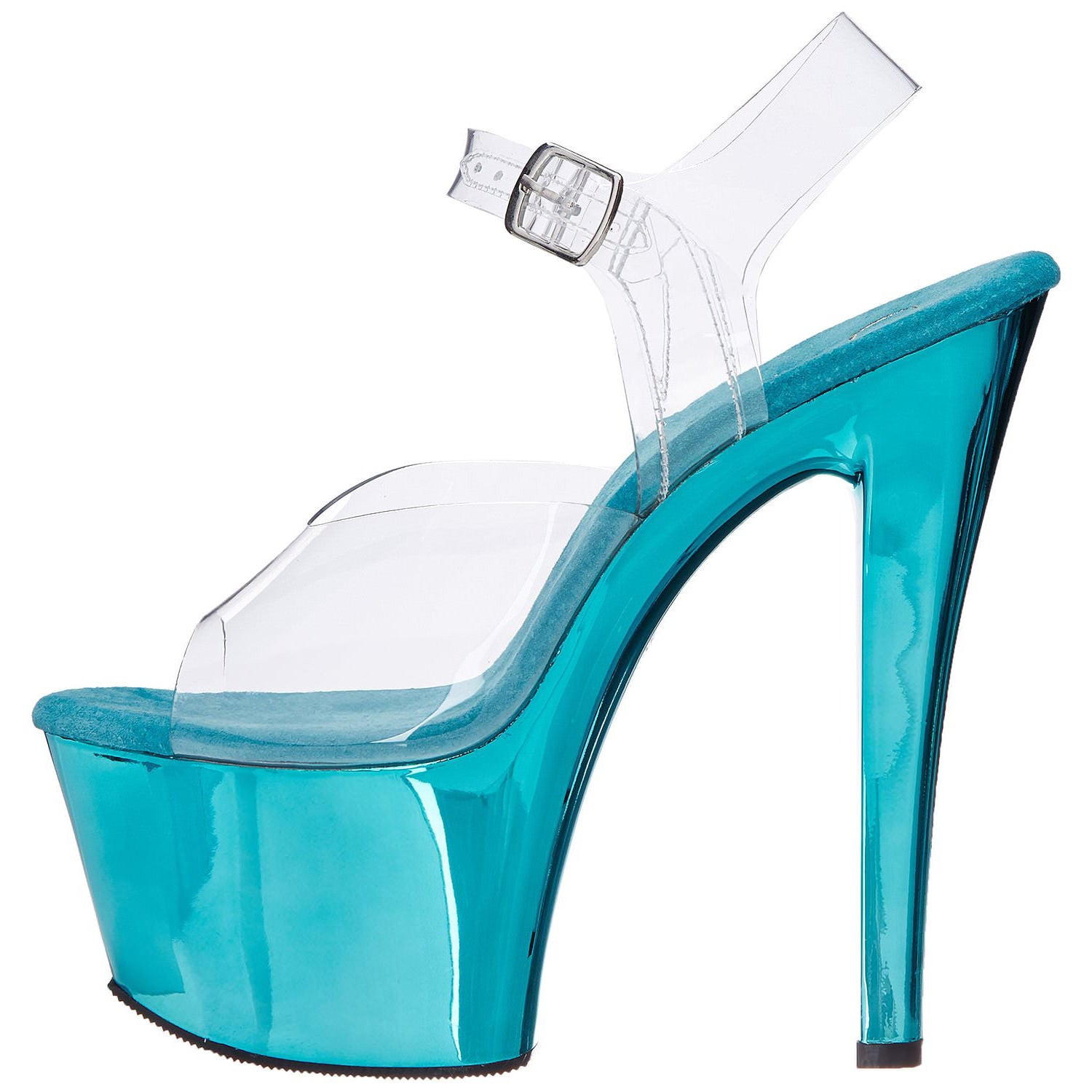PLEASER SKY-308 Clear-Turquoise Chrome Ankle Strap Sandals - Shoecup.com - 5
