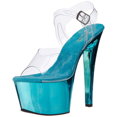 PLEASER SKY-308 Clear-Turquoise Chrome Ankle Strap Sandals - Shoecup.com - 2