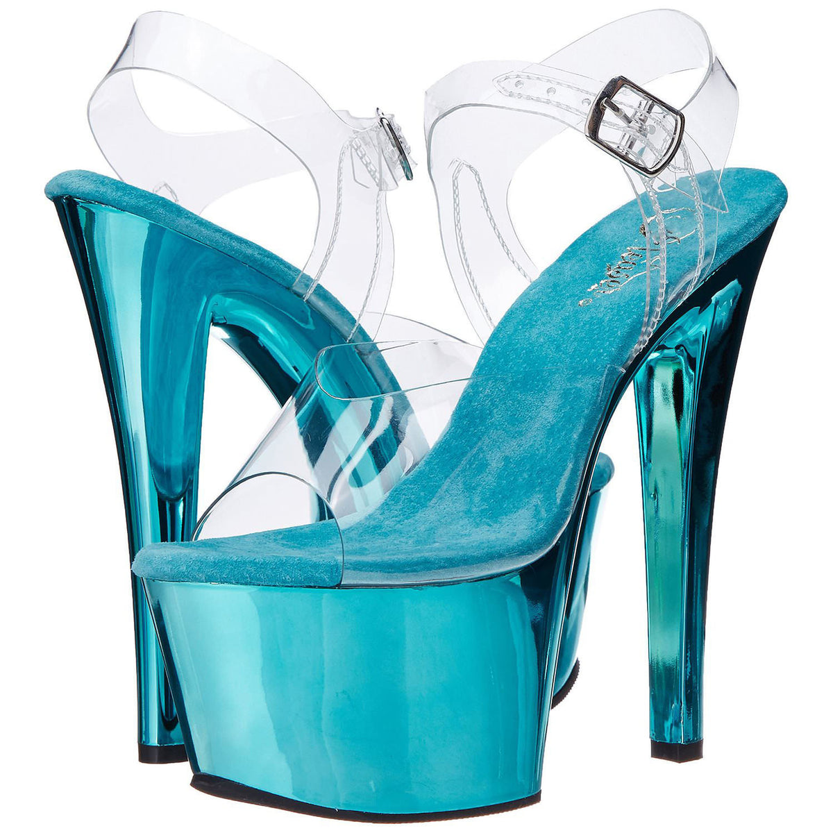 PLEASER SKY-308 Clear-Turquoise Chrome Ankle Strap Sandals - Shoecup.com - 1