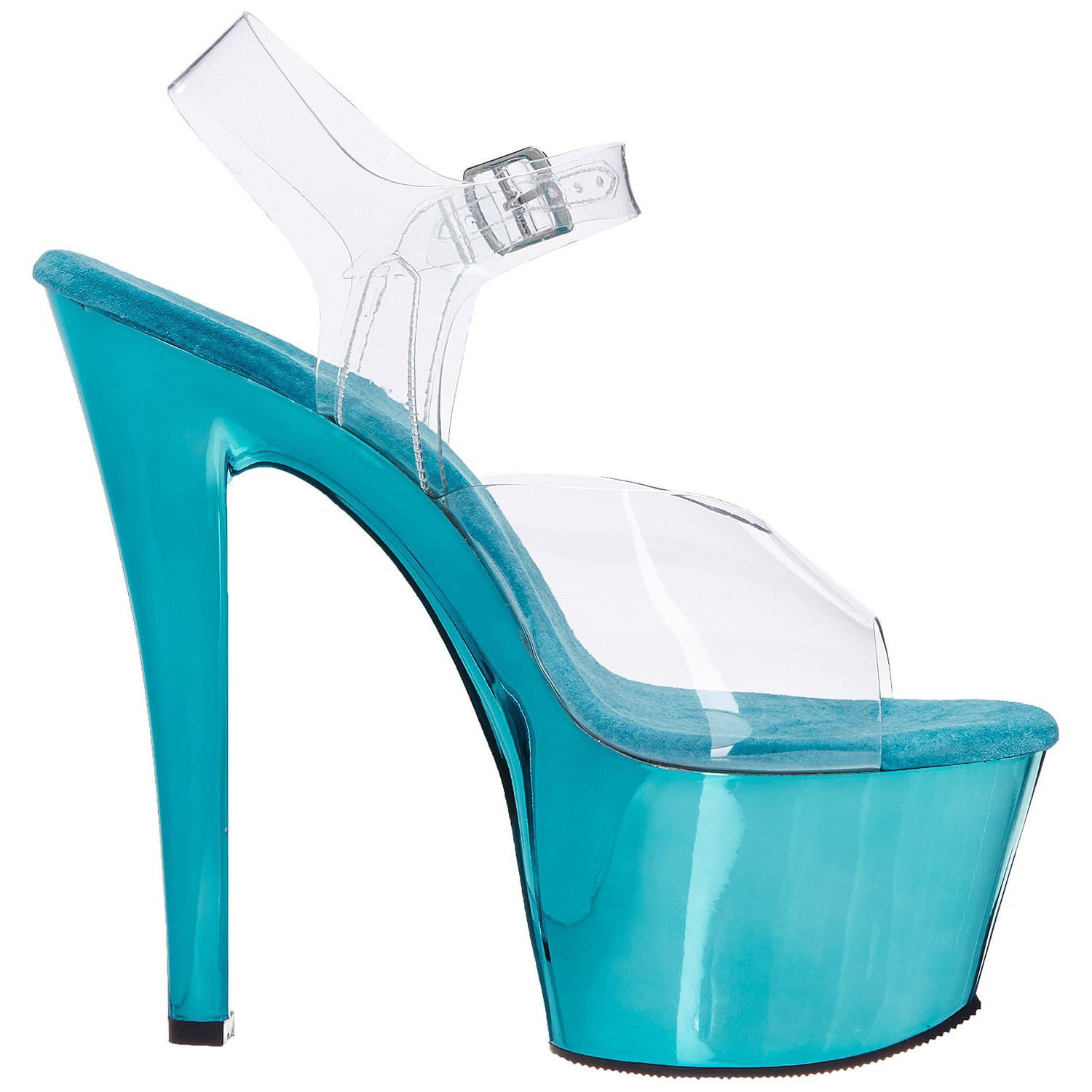 PLEASER SKY-308 Clear-Turquoise Chrome Ankle Strap Sandals - Shoecup.com - 6