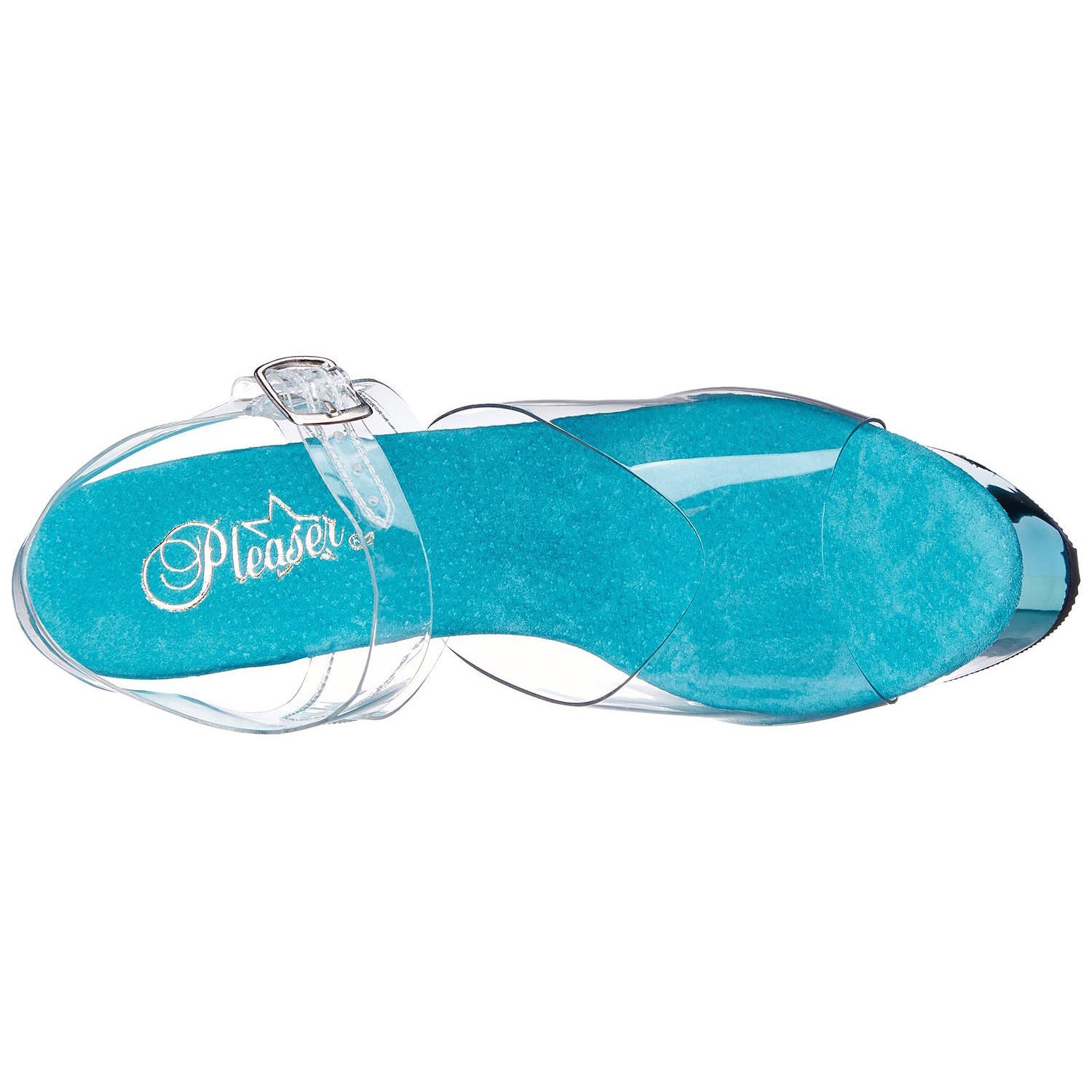 PLEASER SKY-308 Clear-Turquoise Chrome Ankle Strap Sandals - Shoecup.com - 7