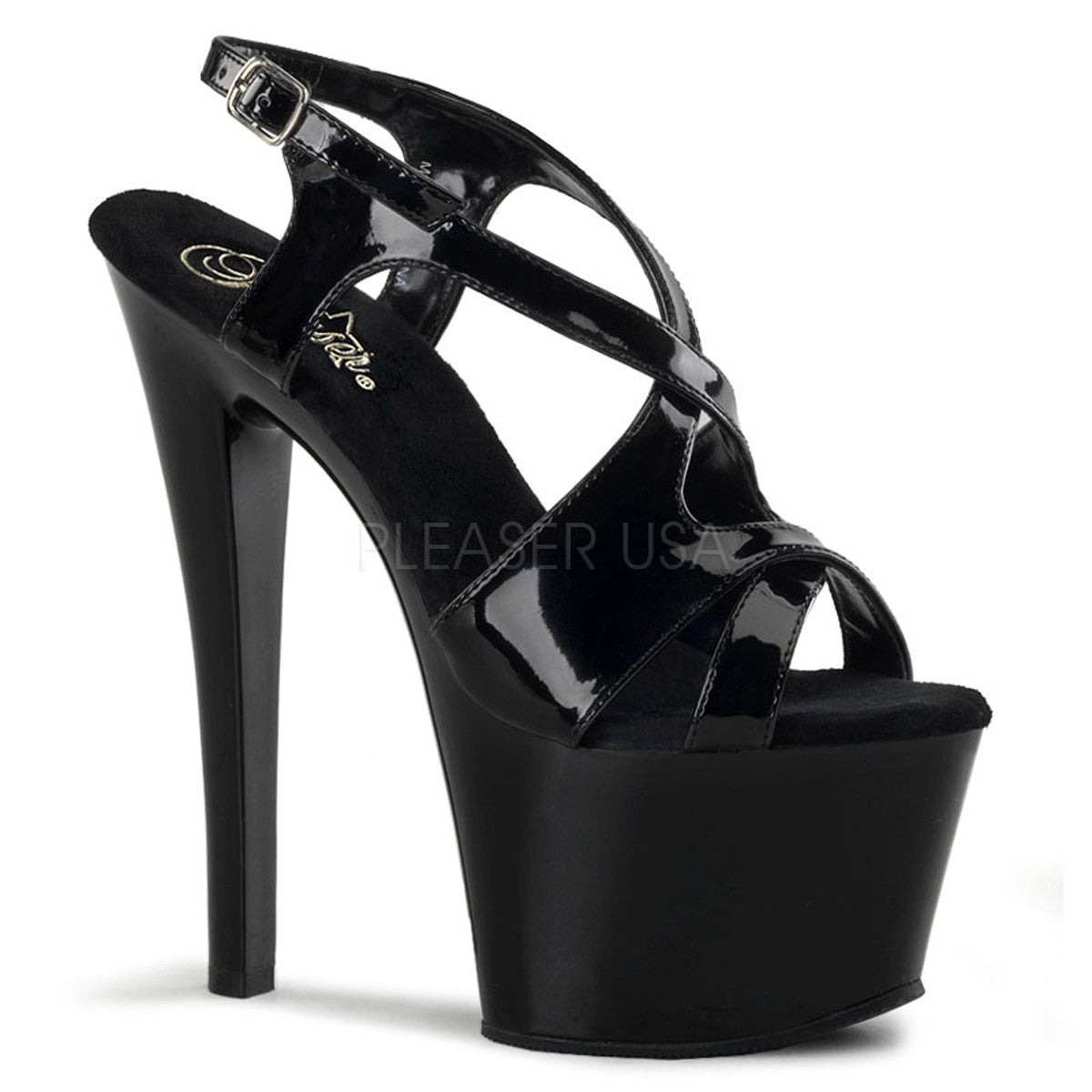 Pleaser,Black Patent Cross Strappy Platform High Heels - Shoecup.com