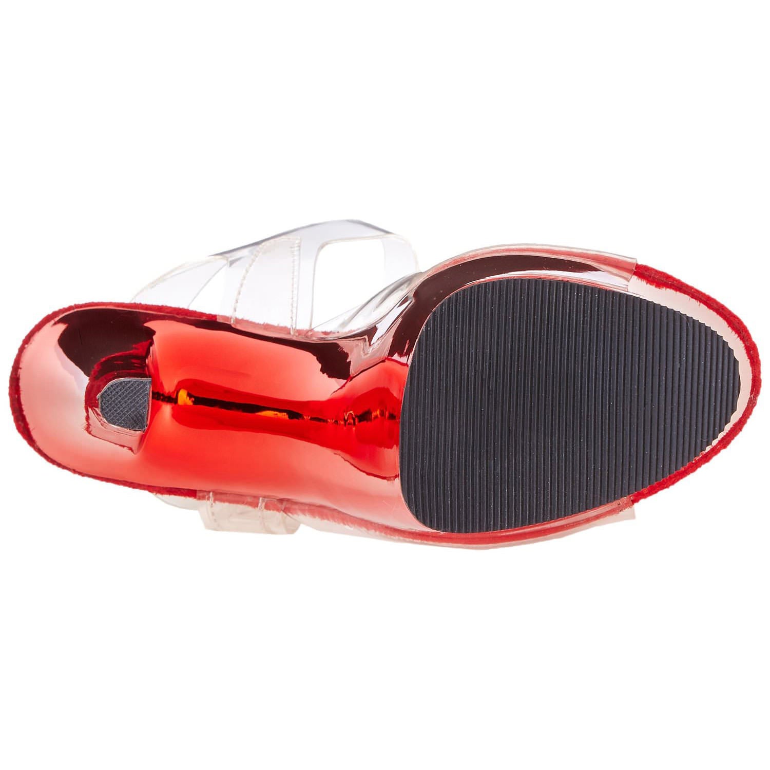 PLEASER SKY-308 Clear-Red Chrome Ankle Strap Sandals - Shoecup.com - 8