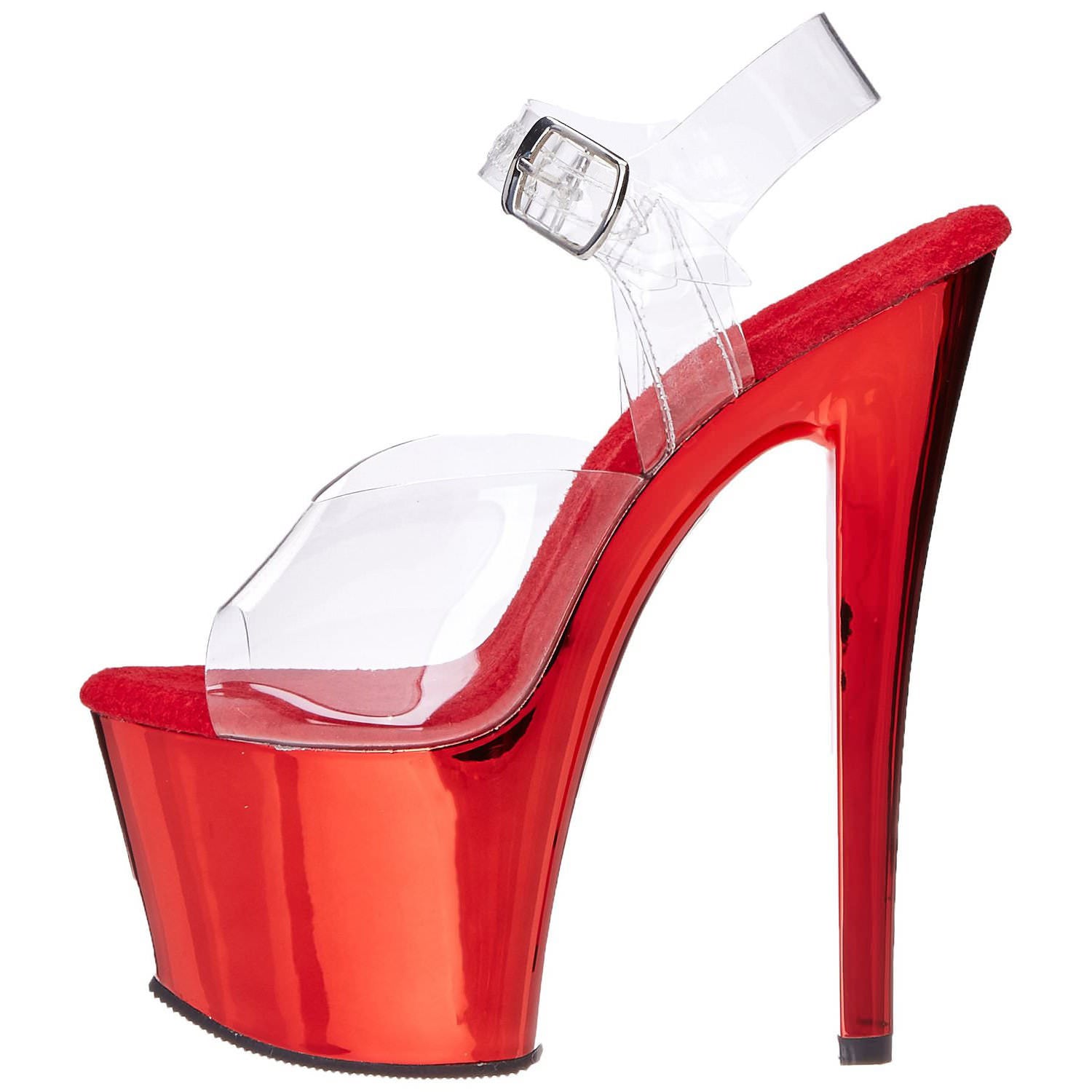 PLEASER SKY-308 Clear-Red Chrome Ankle Strap Sandals - Shoecup.com - 5