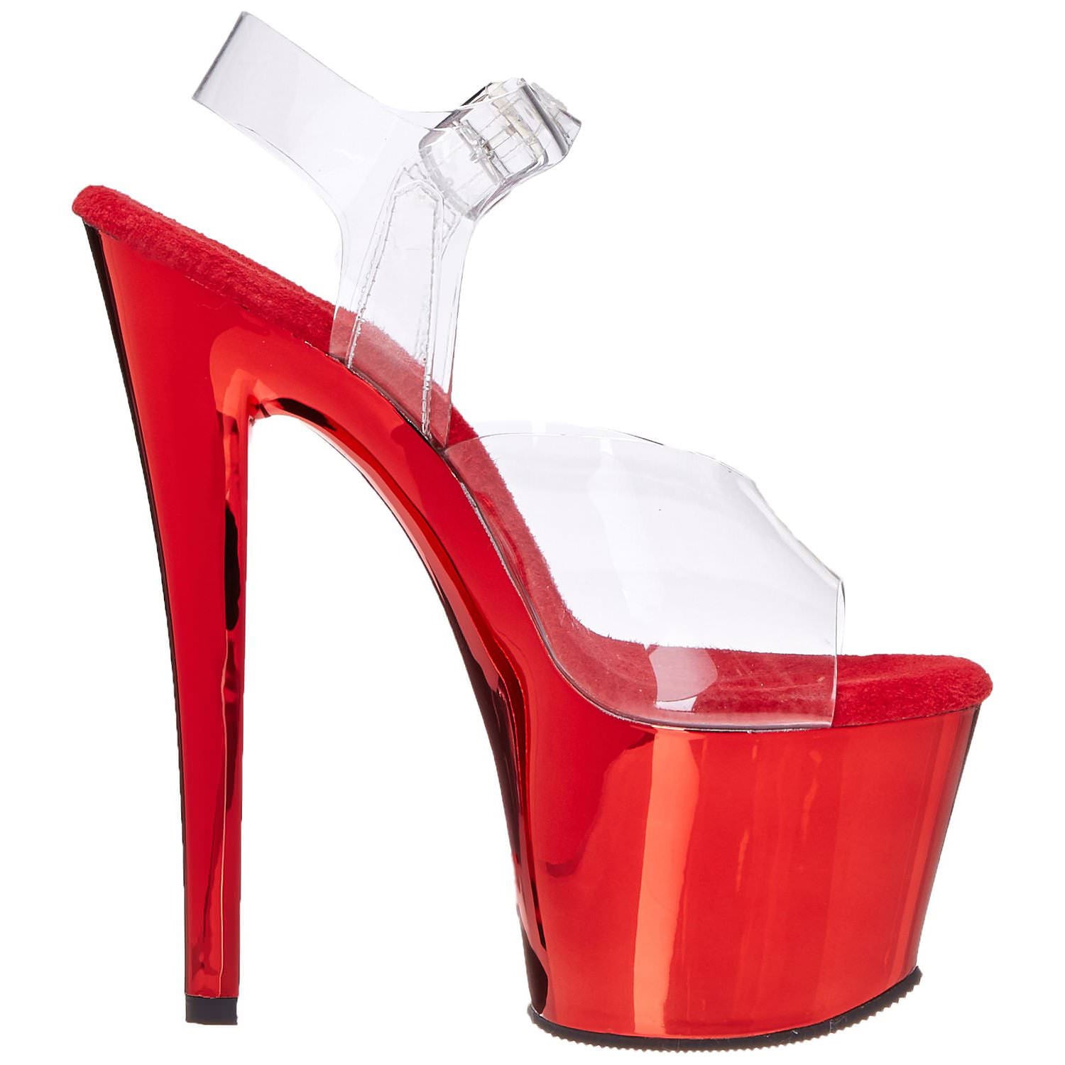 PLEASER SKY-308 Clear-Red Chrome Ankle Strap Sandals - Shoecup.com - 6