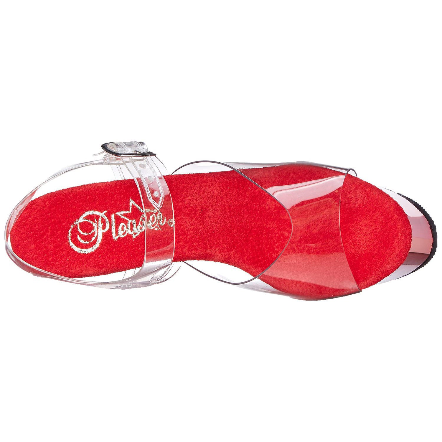 PLEASER SKY-308 Clear-Red Chrome Ankle Strap Sandals - Shoecup.com - 7