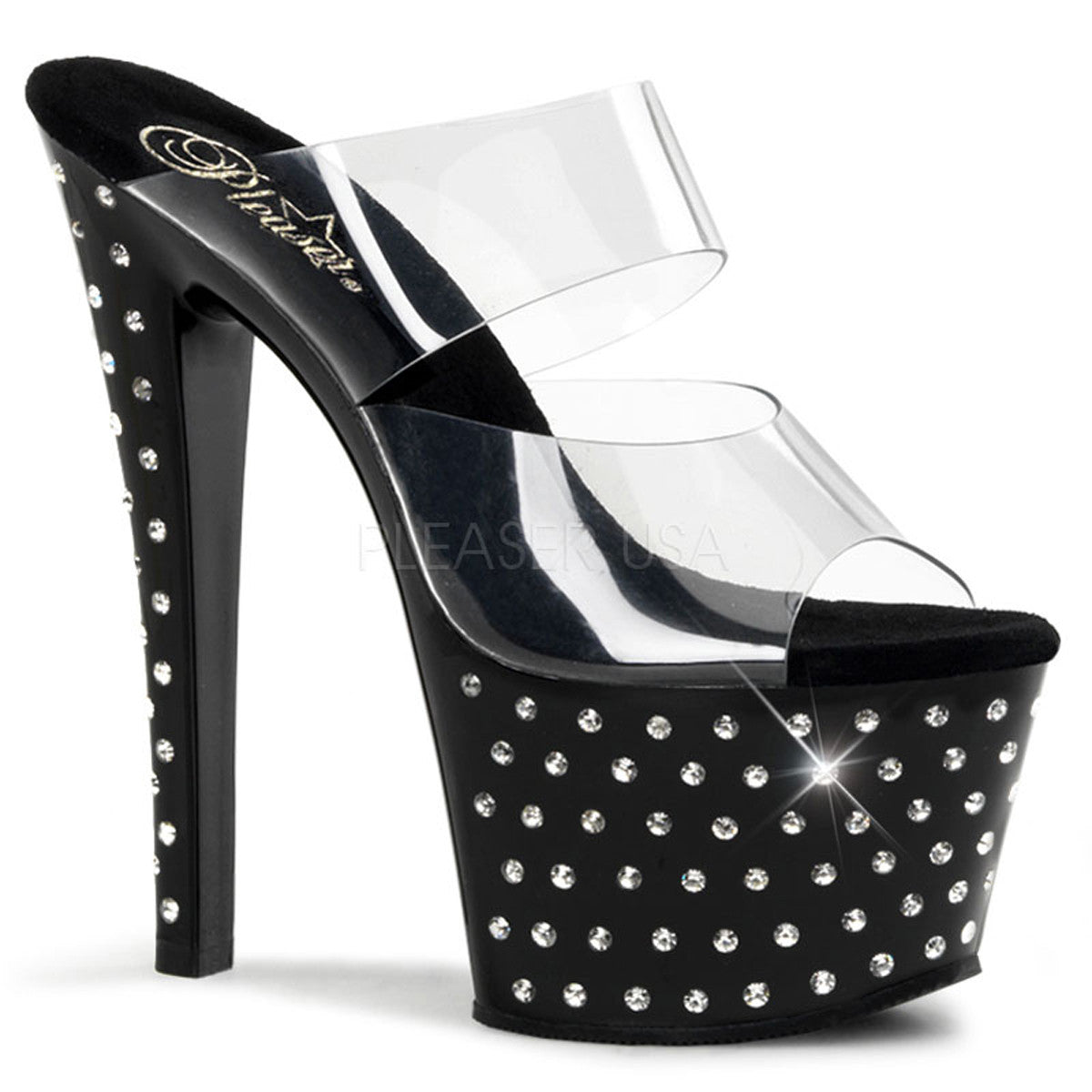 PLEASER STARDUST-702 Clear-Black Platform Slides - Shoecup.com
