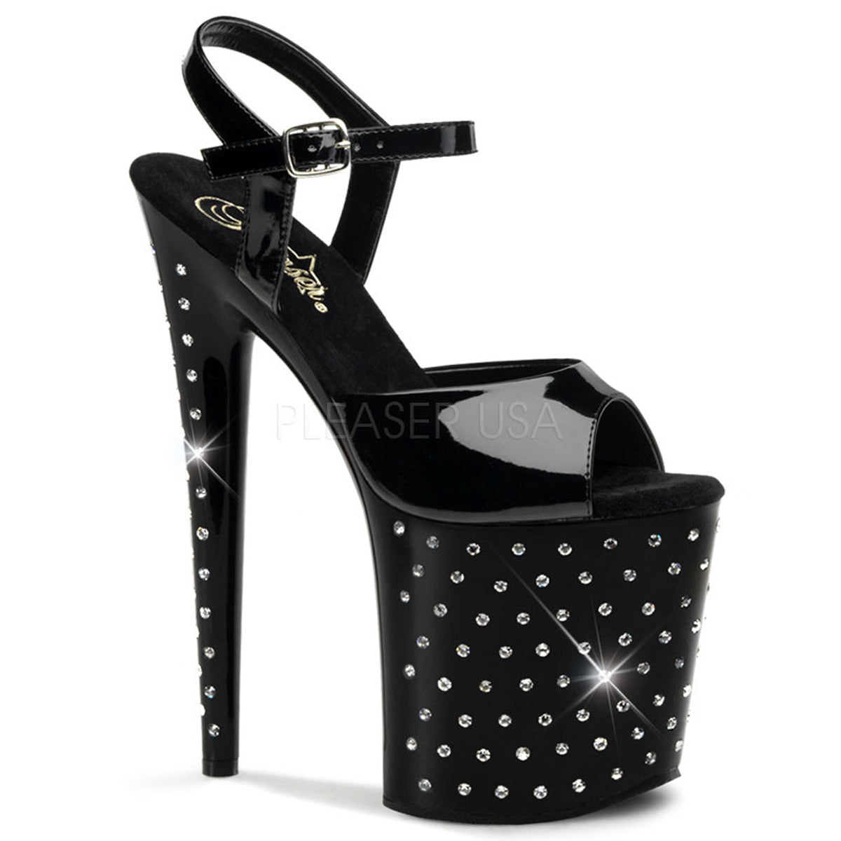 PLEASER STARDUST-809 Black Pat Ankle Strap Sandals - Shoecup.com