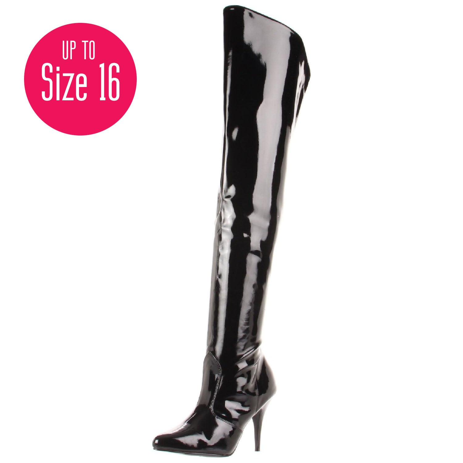 Pleaser VANITY-3010 Black Patent Thigh High Boots - Shoecup.com - 1