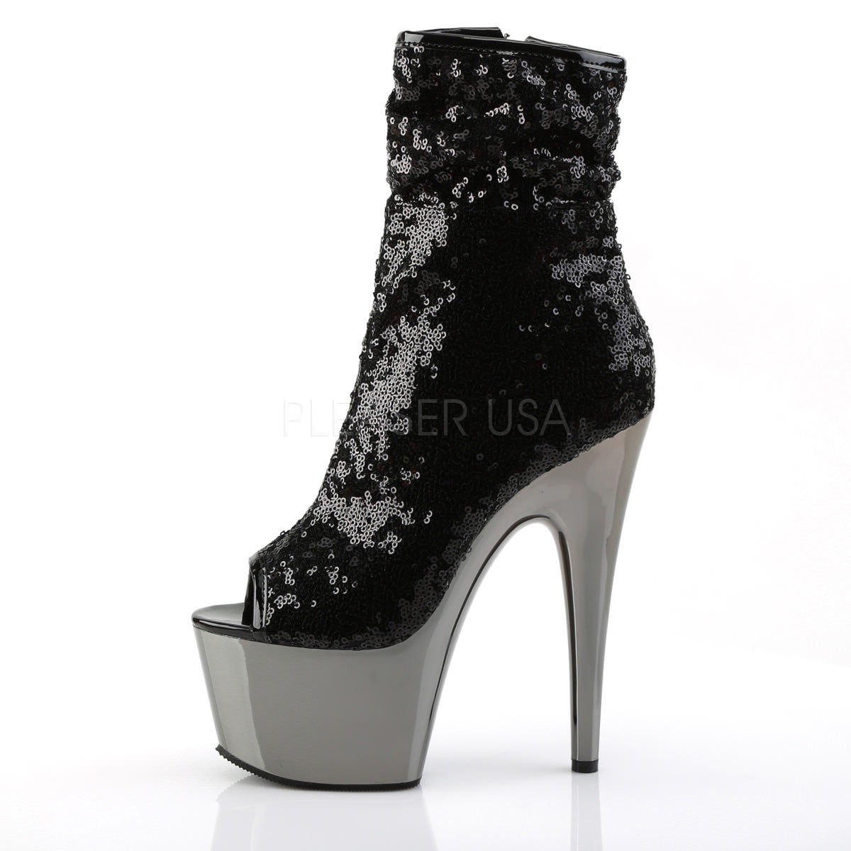 Pleaser ADORE-1008SQ Black Sequins Ankle Boots With Black Platform - Shoecup.com - 3