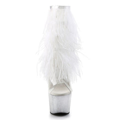 Pleaser ADORE-1017MFF White Marabou Fringe Ankle Boots - Shoecup.com - 2