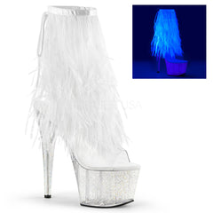 Pleaser ADORE-1017MFF White Marabou Fringe Ankle Boots - Shoecup.com - 1