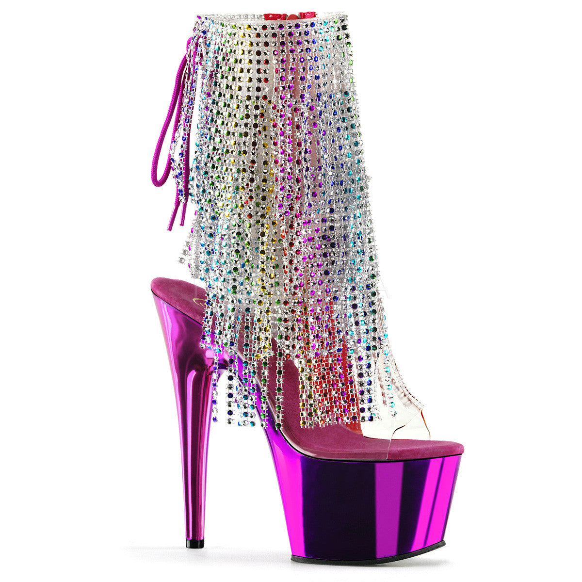 Pleaser ADORE-1017RSF Clear-Multi Color Ankle Boots With Fuchsia Chrome Platform - Shoecup.com - 1