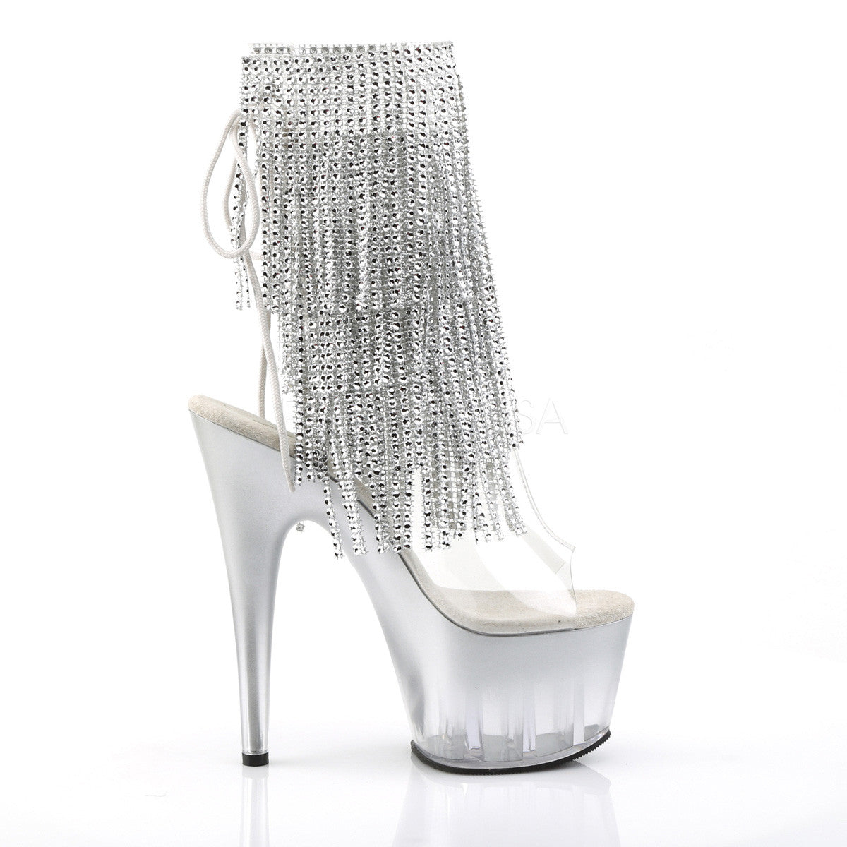 Pleaser ADORE-1017RSFT Silver Fringe Ankle Boots - Shoecup.com - 5
