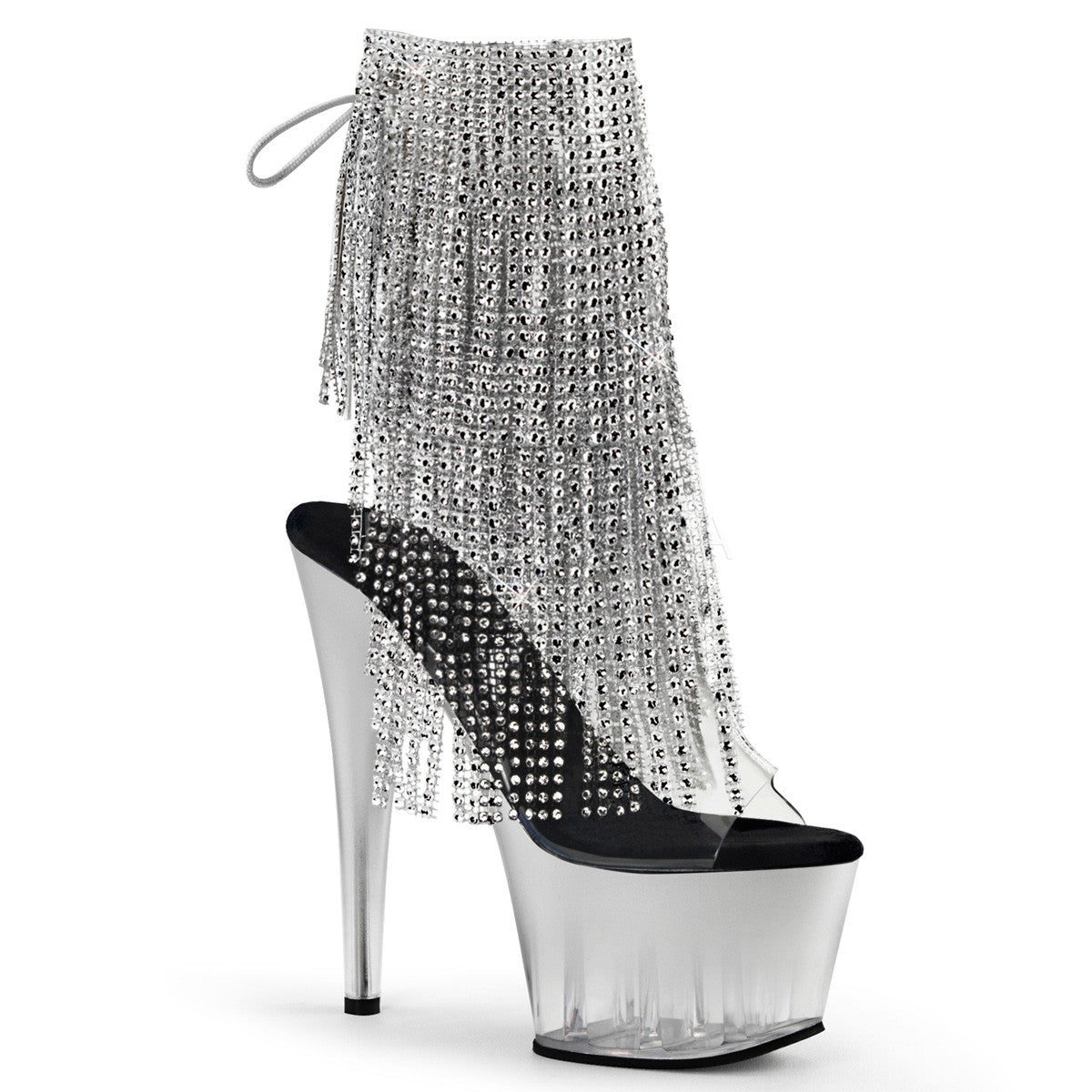 Pleaser ADORE-1017RSFT Silver Fringe Ankle Boots - Shoecup.com - 1