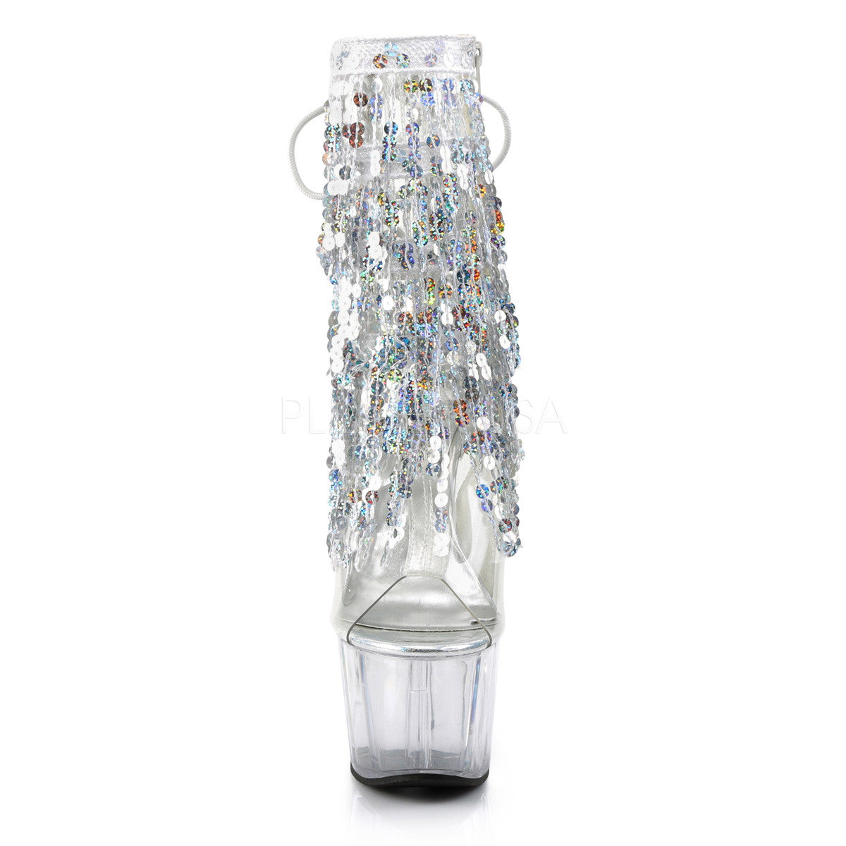 Pleaser ADORE-1017SQF Silver Sequins Fringe Ankle Boots - Shoecup.com - 2