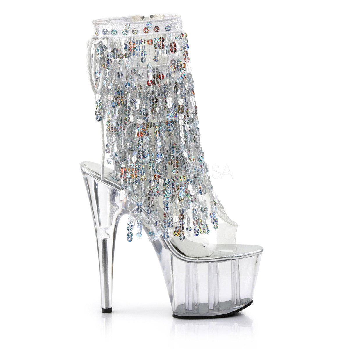 Pleaser ADORE-1017SQF Silver Sequins Fringe Ankle Boots - Shoecup.com - 5