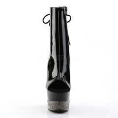 Pleaser ADORE-1018-3 Black Ankle Boots With Black-Pewter Rhinestone Platform - Shoecup.com - 2