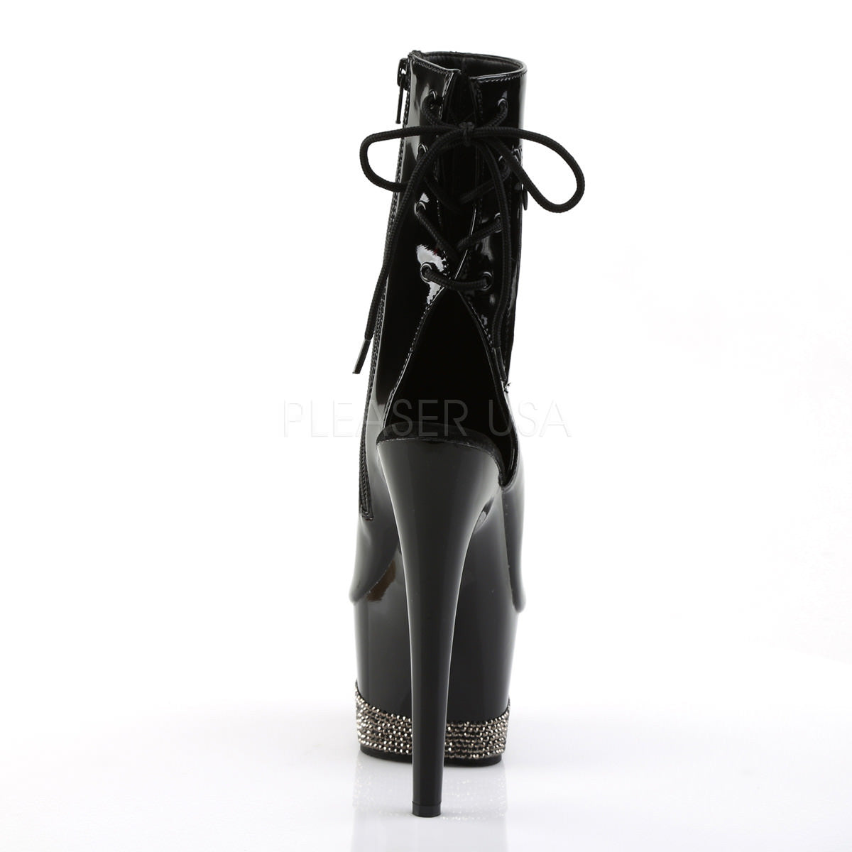 Pleaser ADORE-1018-3 Black Ankle Boots With Black-Pewter Rhinestone Platform - Shoecup.com - 4