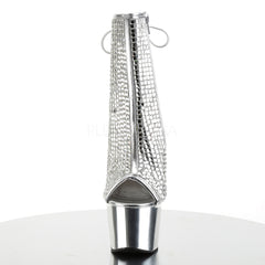 Pleaser ADORE-1018DCS Silver Rhinestone Ankle Boots With Silver Chrome Platform - Shoecup.com - 2