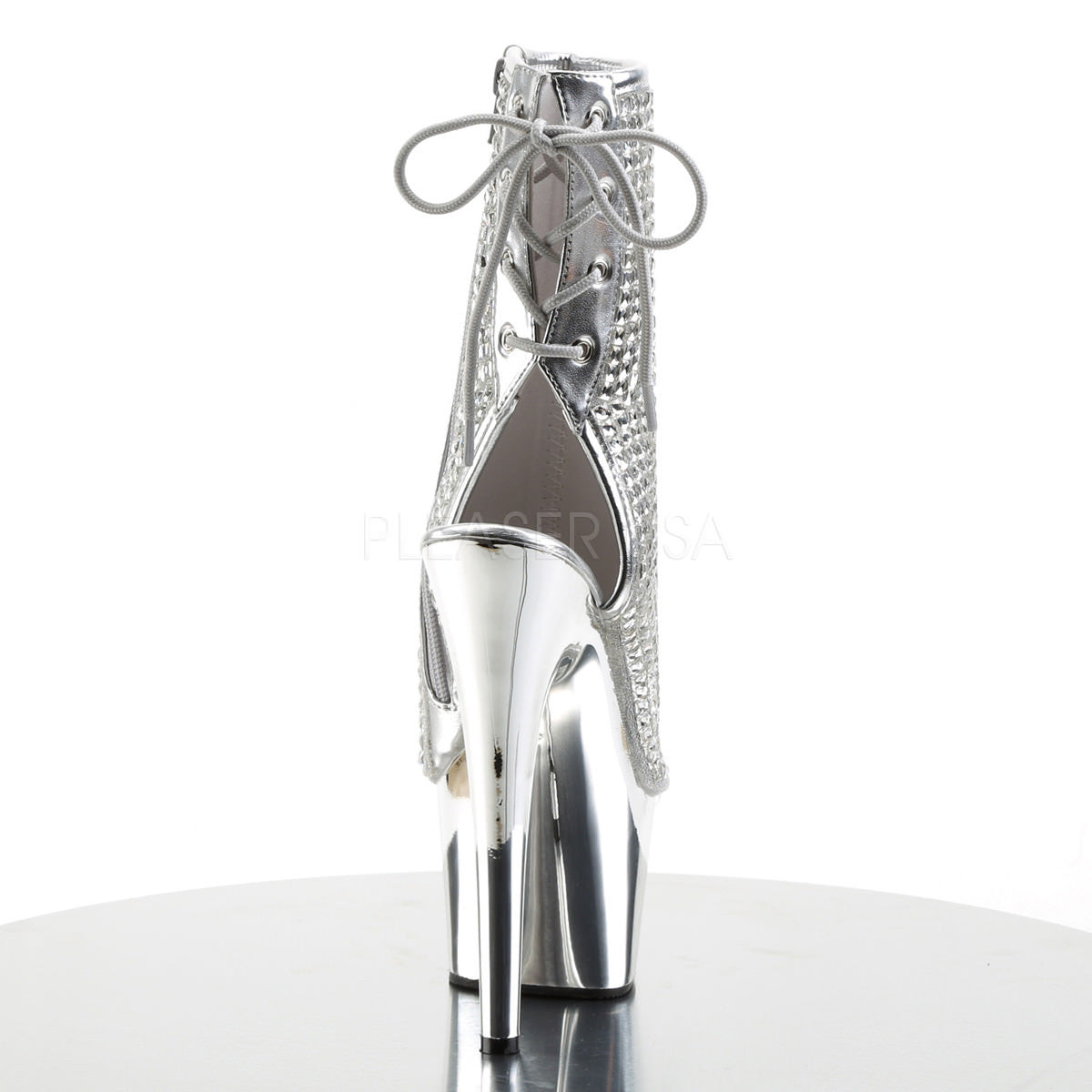 Pleaser ADORE-1018DCS Silver Rhinestone Ankle Boots With Silver Chrome Platform - Shoecup.com - 4