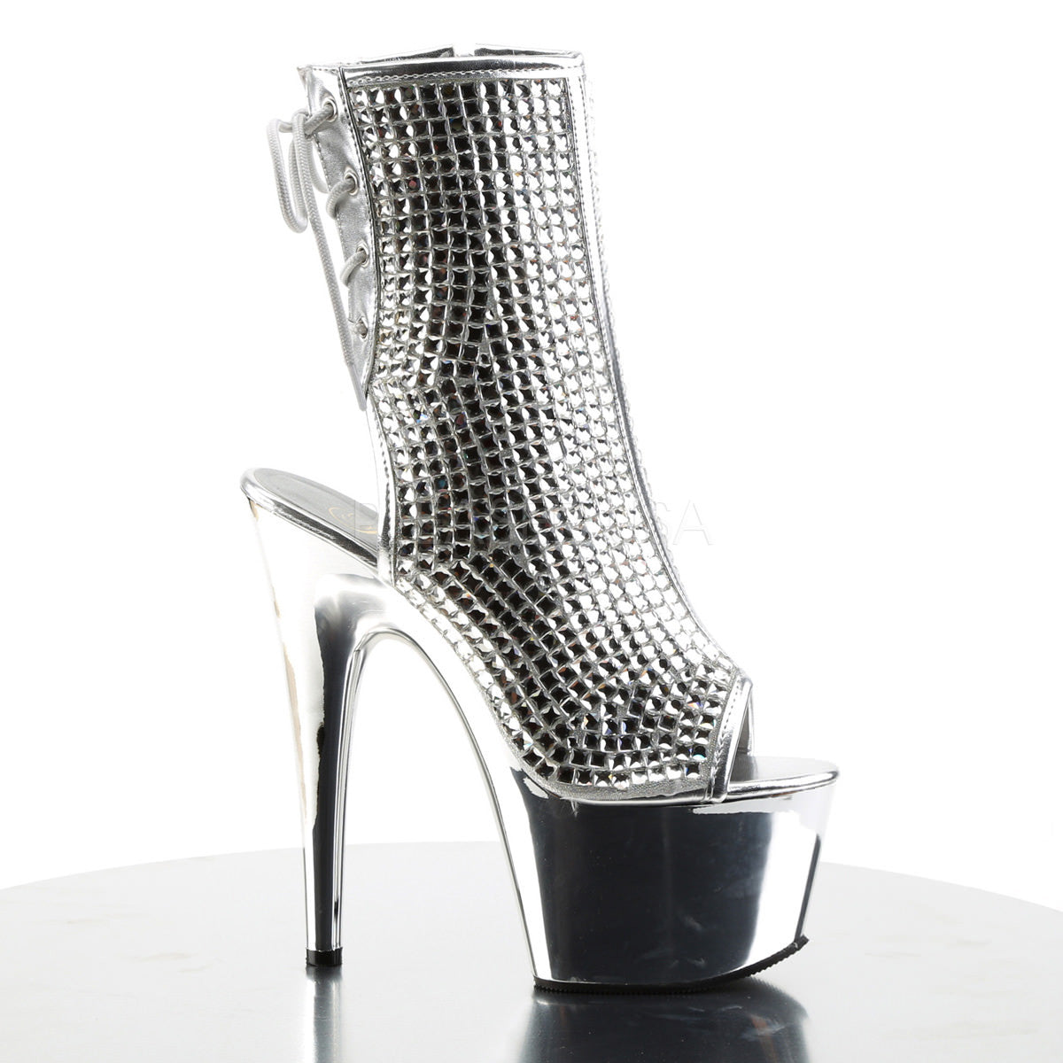 Pleaser ADORE-1018DCS Silver Rhinestone Ankle Boots With Silver Chrome Platform - Shoecup.com - 5