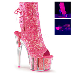 Pleaser ADORE-1018G Neon Pink Glitter Platform Ankle Boots - Shoecup.com