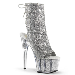Pleaser ADORE-1018G Silver Glitter Platform Ankle Boots - Shoecup.com - 1