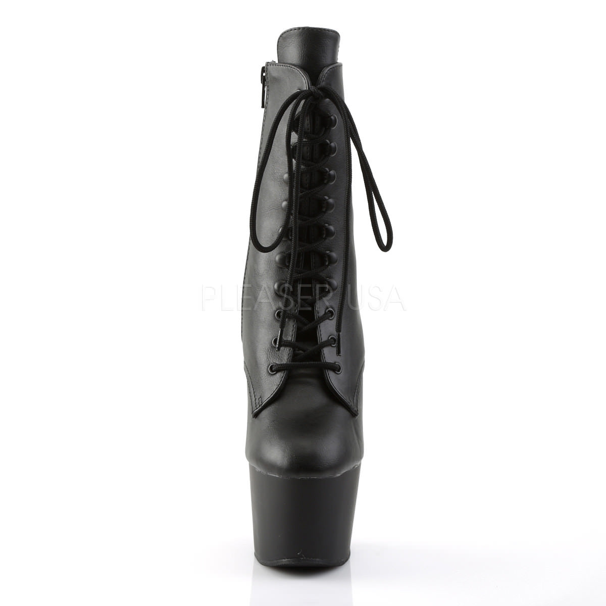 Pleaser ADORE-1020 Black Faux Leather Ankle Boots With Black Matte Platform - Shoecup.com - 2