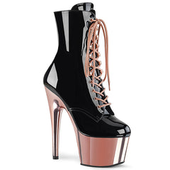 7" Heel ADORE-1020 Black Pat Rose Gold Chrome