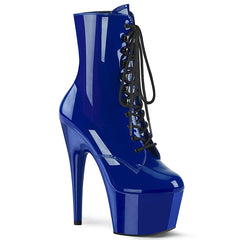 Pleaser ADORE-1020 Royal Blue Pat 7 Inch (178mm) Heel, 2 3/4 Inch (70mm) Platform Lace-Up Front Ankle Boot, Inside Zip Closure