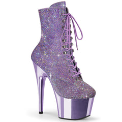 Pleaser ADORE-1020CHRS Lavender Multi Rhinestone 7 Inch Heel , 2 3/4 Inch Lavender Chrome Platform Rhinestone Embellished Ankle Boot, Side Zip