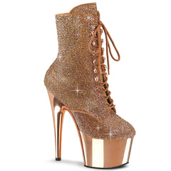 Pleaser ADORE-1020CHRS Rose Gold Rhinestone 7 Inch Heel , 2 3/4 Inch Rose Gold Chrome Platform Rhinestone Embellished Ankle Boot, Side Zip