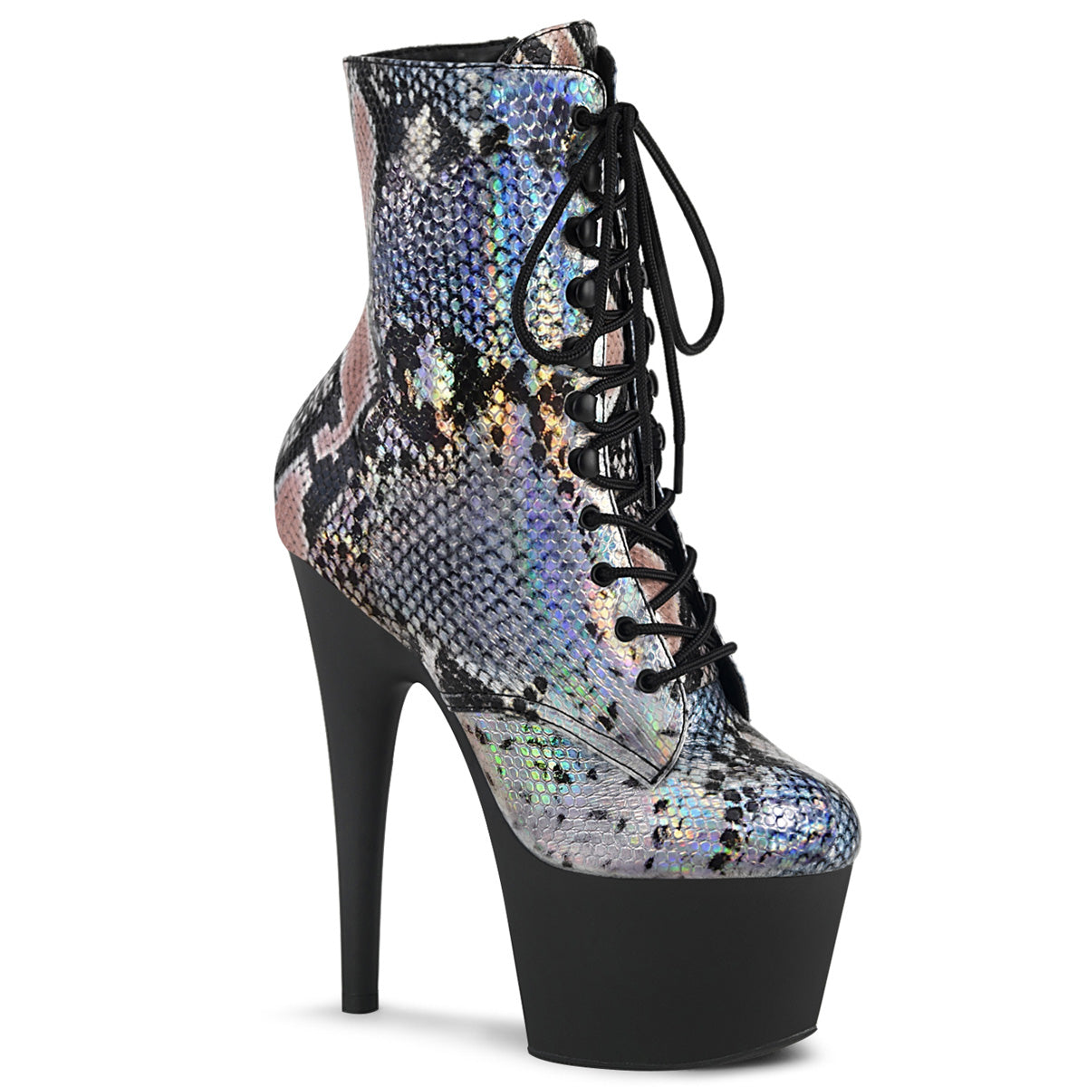 7" Heel ADORE-1020SP Silver Holographic Snake Print