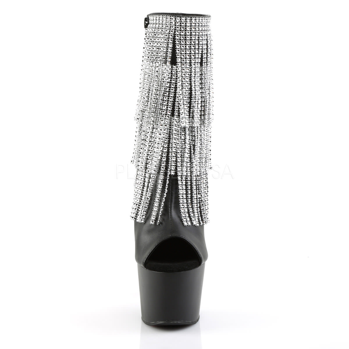 Pleaser ADORE-1024RSF Black Faux Leather Ankle Boots With Simulated Rhinestone Fringe - Shoecup.com - 2