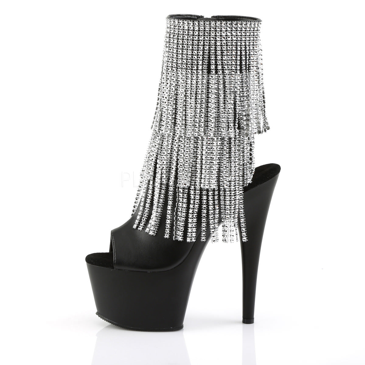 Pleaser ADORE-1024RSF Black Faux Leather Ankle Boots With Simulated Rhinestone Fringe - Shoecup.com - 3