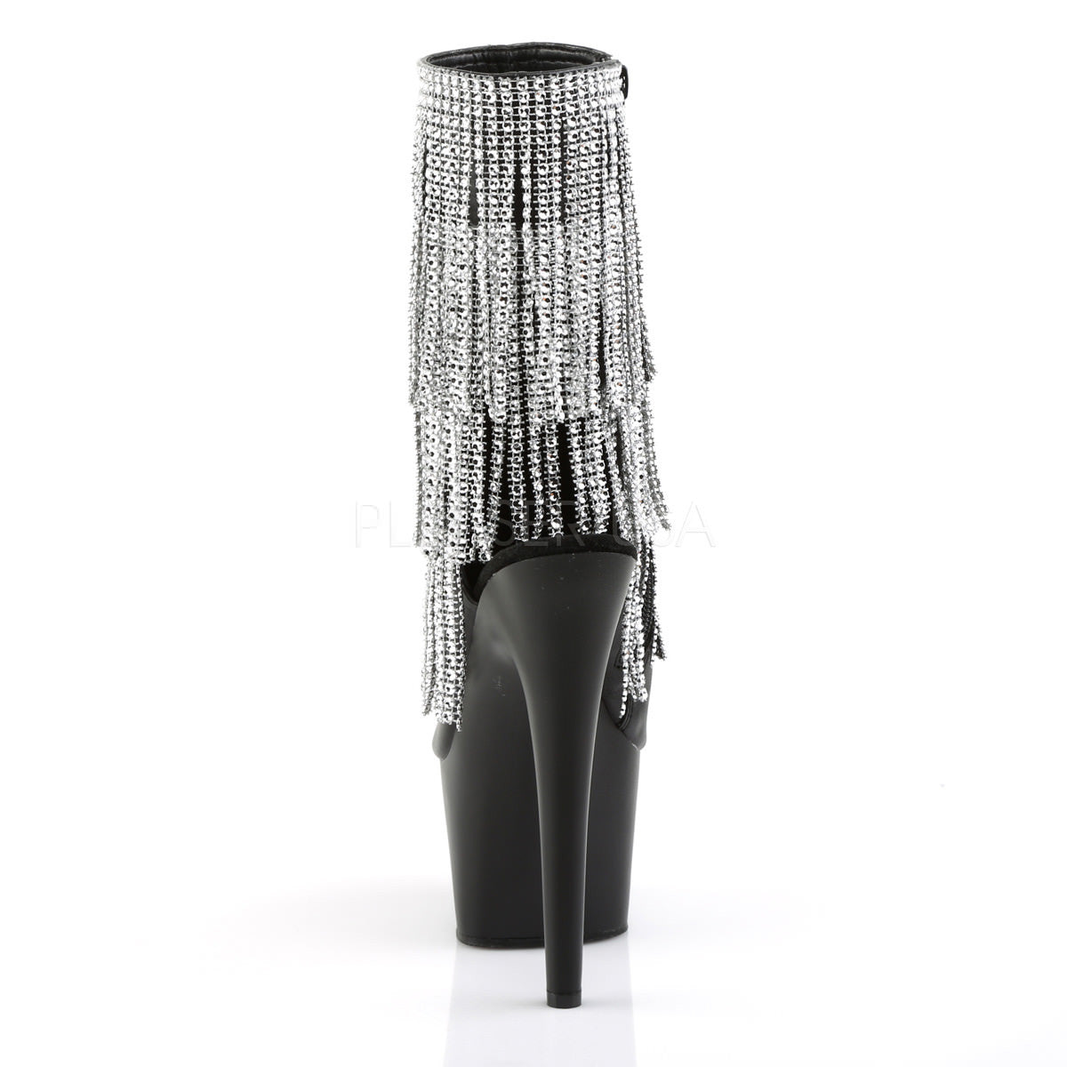 Pleaser ADORE-1024RSF Black Faux Leather Ankle Boots With Simulated Rhinestone Fringe - Shoecup.com - 4