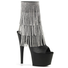 Pleaser ADORE-1024RSF Black Faux Leather Ankle Boots With Simulated Rhinestone Fringe - Shoecup.com - 1