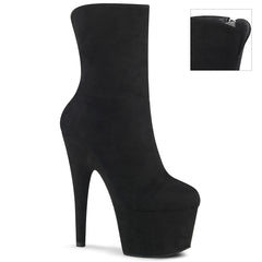 Pleaser ADORE-1042 Black Faux Suede 7 Inch (178mm) Heel, 2 3/4 Inch (70mm) Platform Ankle Boot Featuring Fully Wrapped Platform Bottom, Inside Zip Closure
