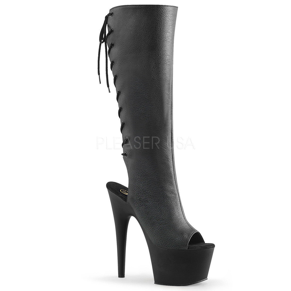 Pleaser ADORE-2018 Black Faux Leather Knee Boots - Shoecup.com - 1