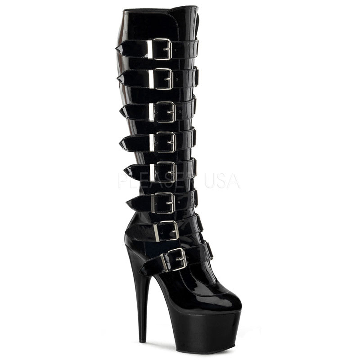 PLEASER ADORE-2043 Black Pat Knee High Boots - Shoecup.com - 1