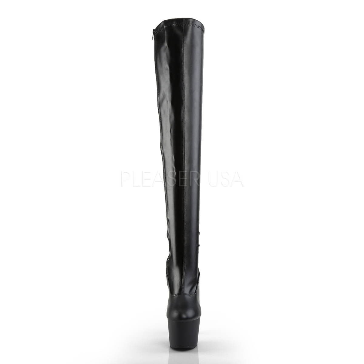 PLEASER ADORE-3000 Black Stretch Pu-Black Matte Thigh High Boots - Shoecup.com - 2