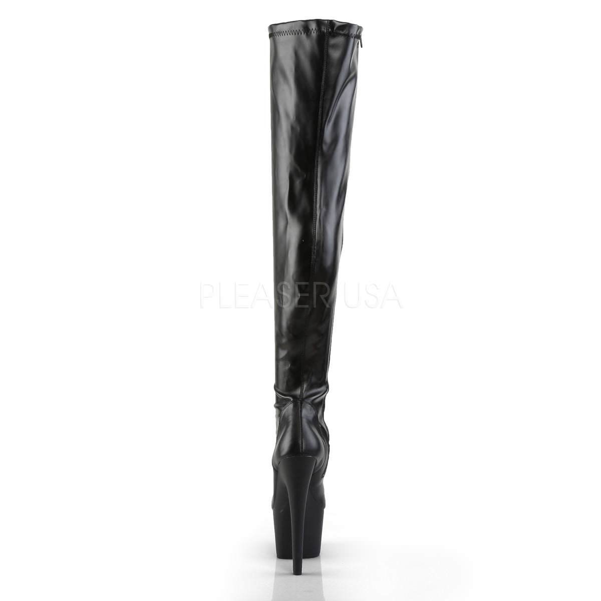 PLEASER ADORE-3000 Black Stretch Pu-Black Matte Thigh High Boots - Shoecup.com - 4
